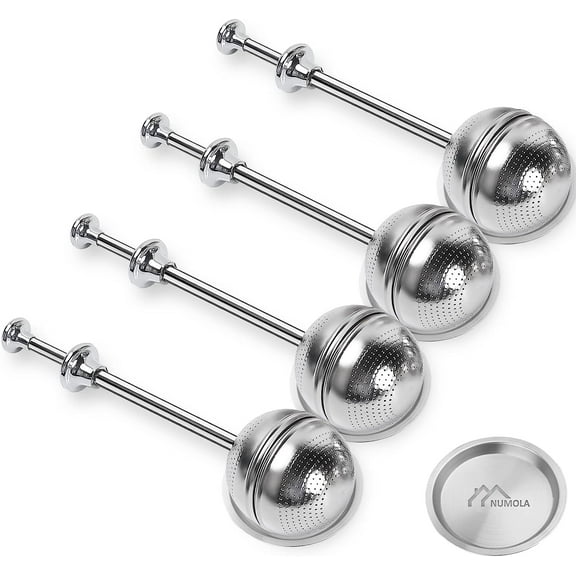 Wellsay Long Handle Tea Ball Stainless Steel with Drip Trays, 4Pcs Premium Tea Infuser lter for Loose Leaf Tea, Reusable ne Mesh Tea Interval Diffuser Strainer for Cup and Teapot