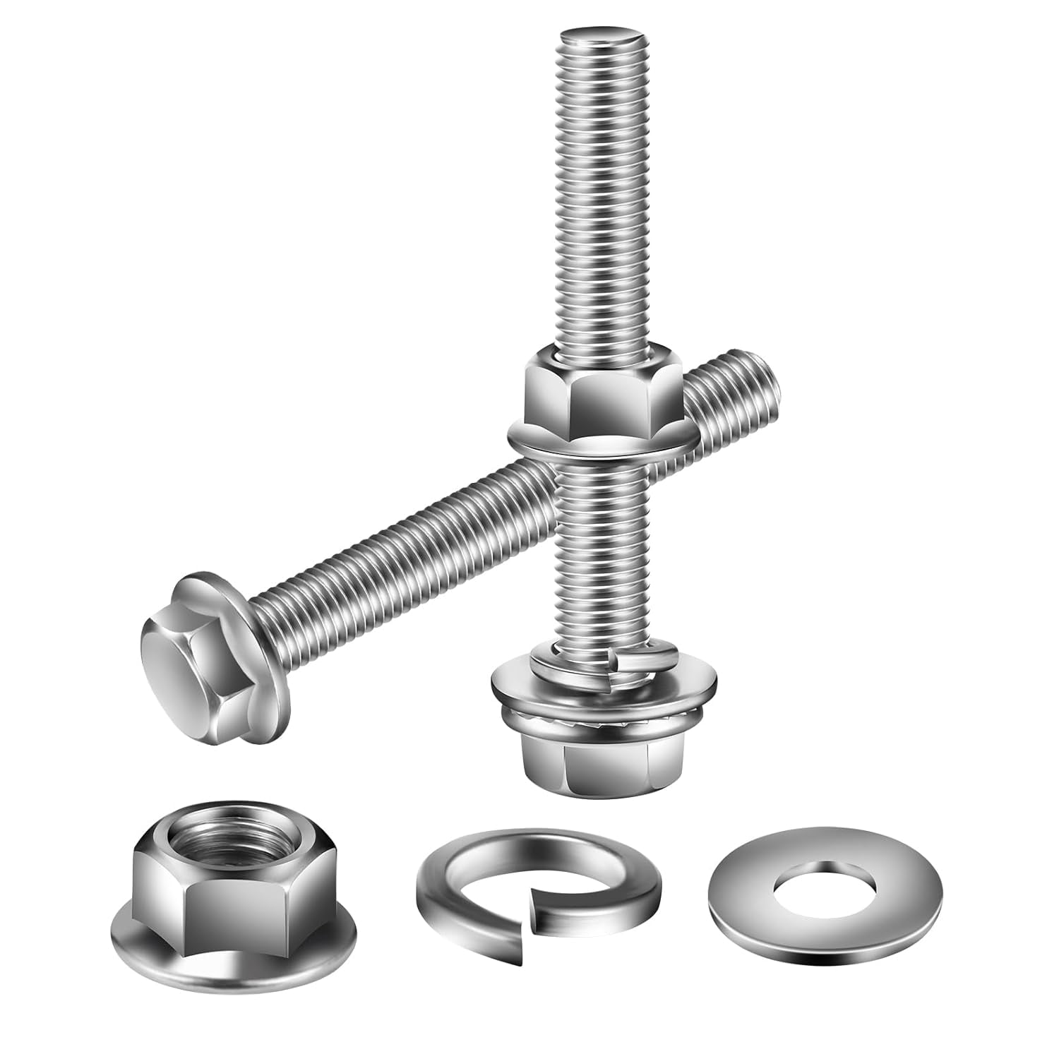 Uxcell M10 X 30mm 304 Stainless Steel Hex Head Screws Bolts Nuts Flat Lock Washers Kits 4 Sets - View #2