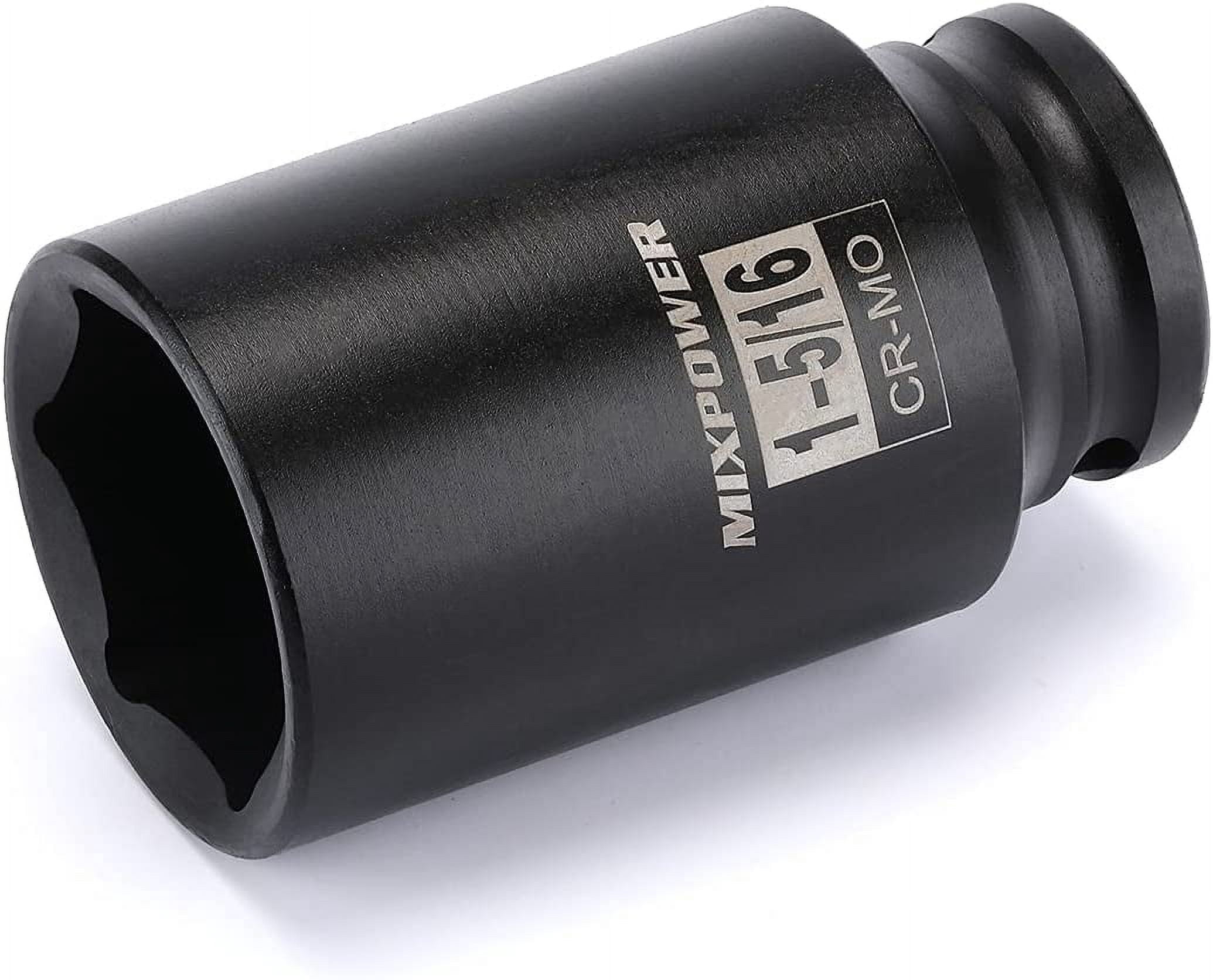 TUZkozs 1" Drive Deep Spindle Axle Nut Impact Socket - 38mm 6-Point CR-MO Metric Socket For Heavy Duty Use