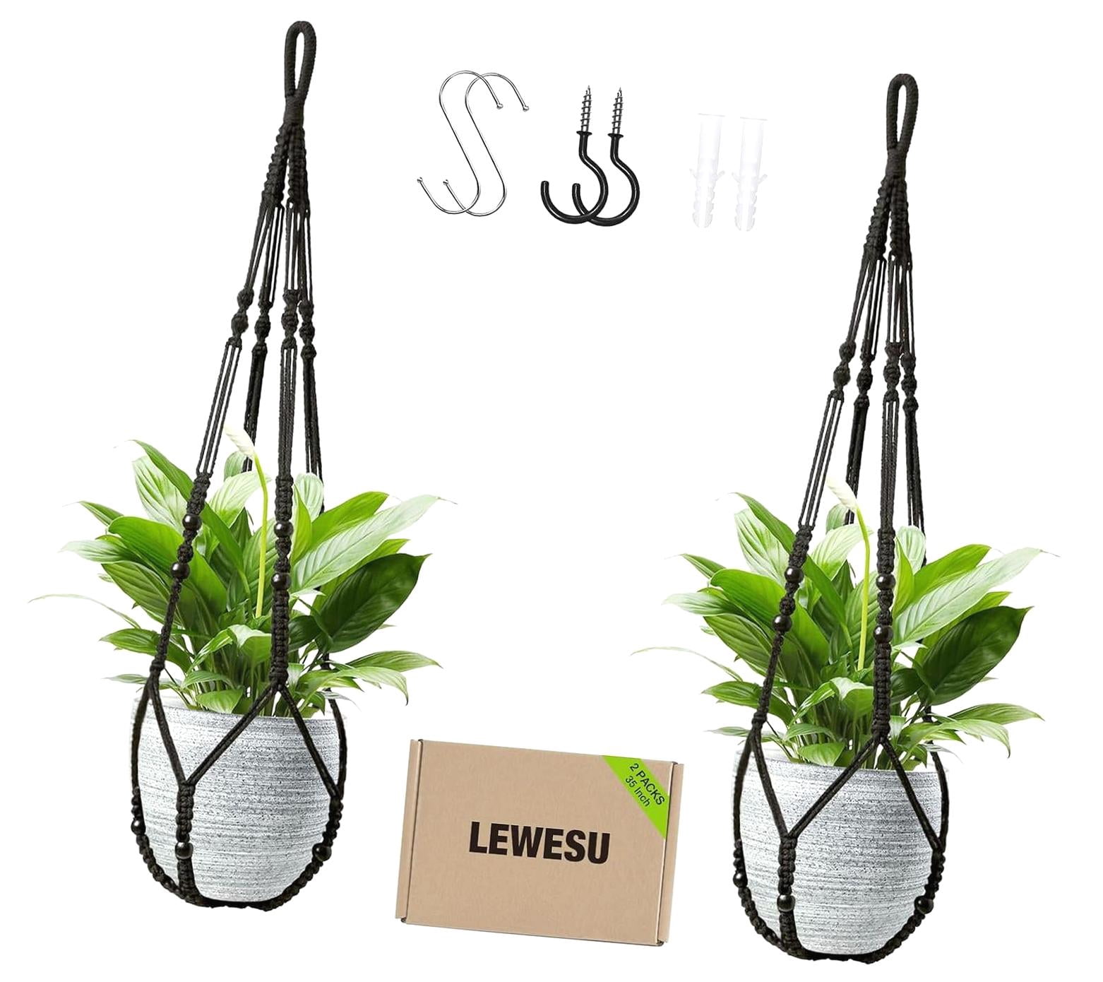 Wellsay Macrame Plant Hanger Indoor Set of 2 with 4 , Indoor Outdoor ...