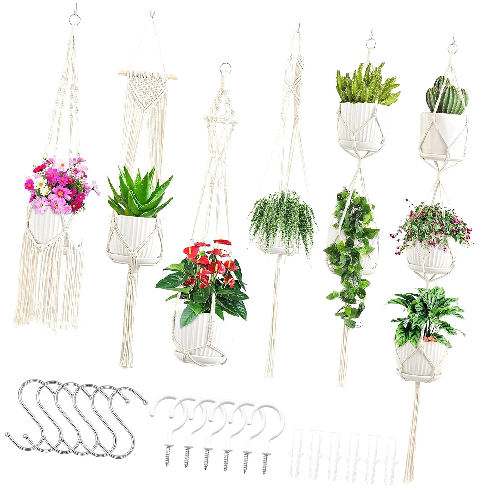 Wellsay Macrame Plant Hangers, 6Pack Hanging Planters for Indoor Plants ...