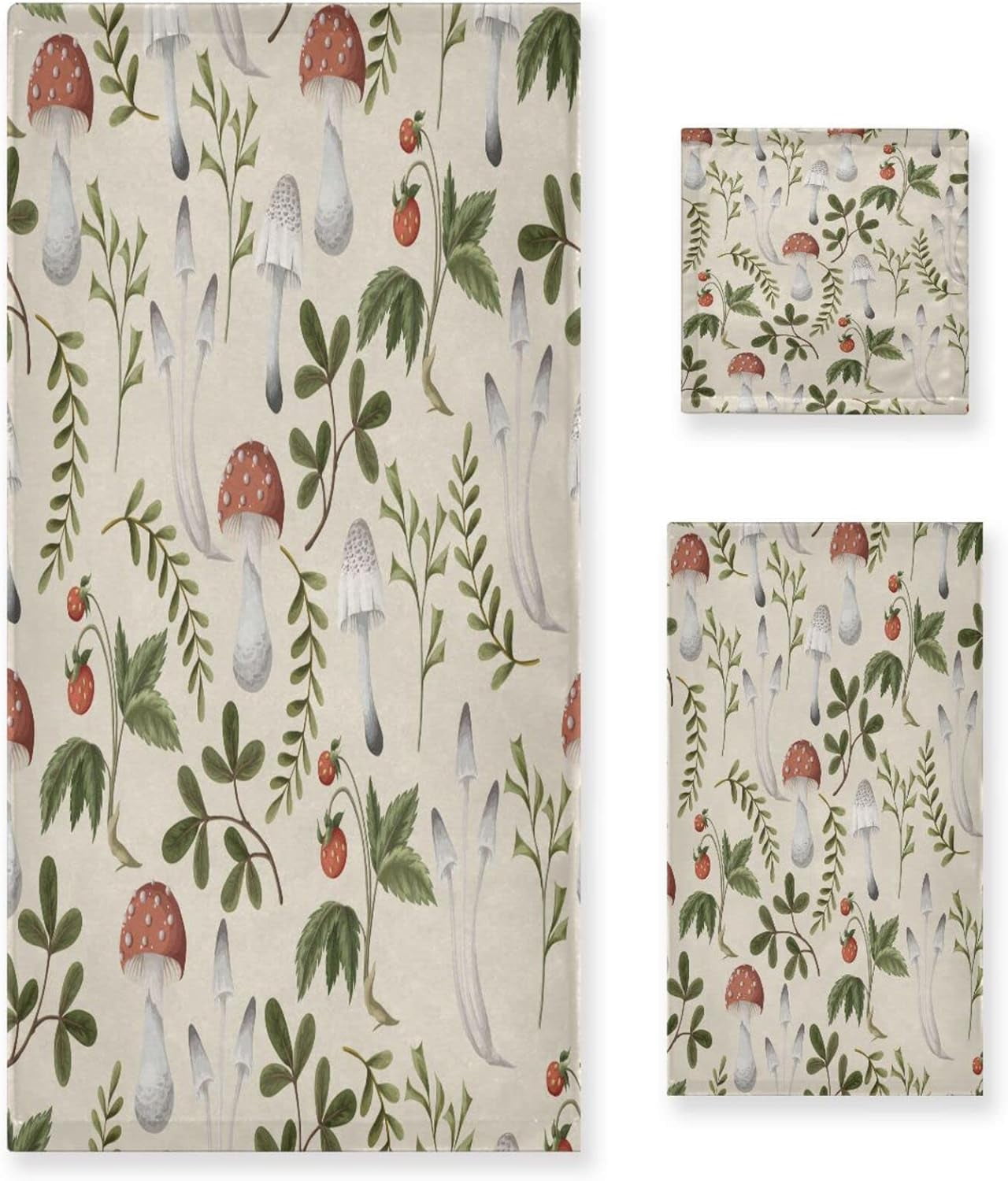Wellsay Mushroom Pattern Towel Set of 3, Ultra Soft and Absorbent Bath ...