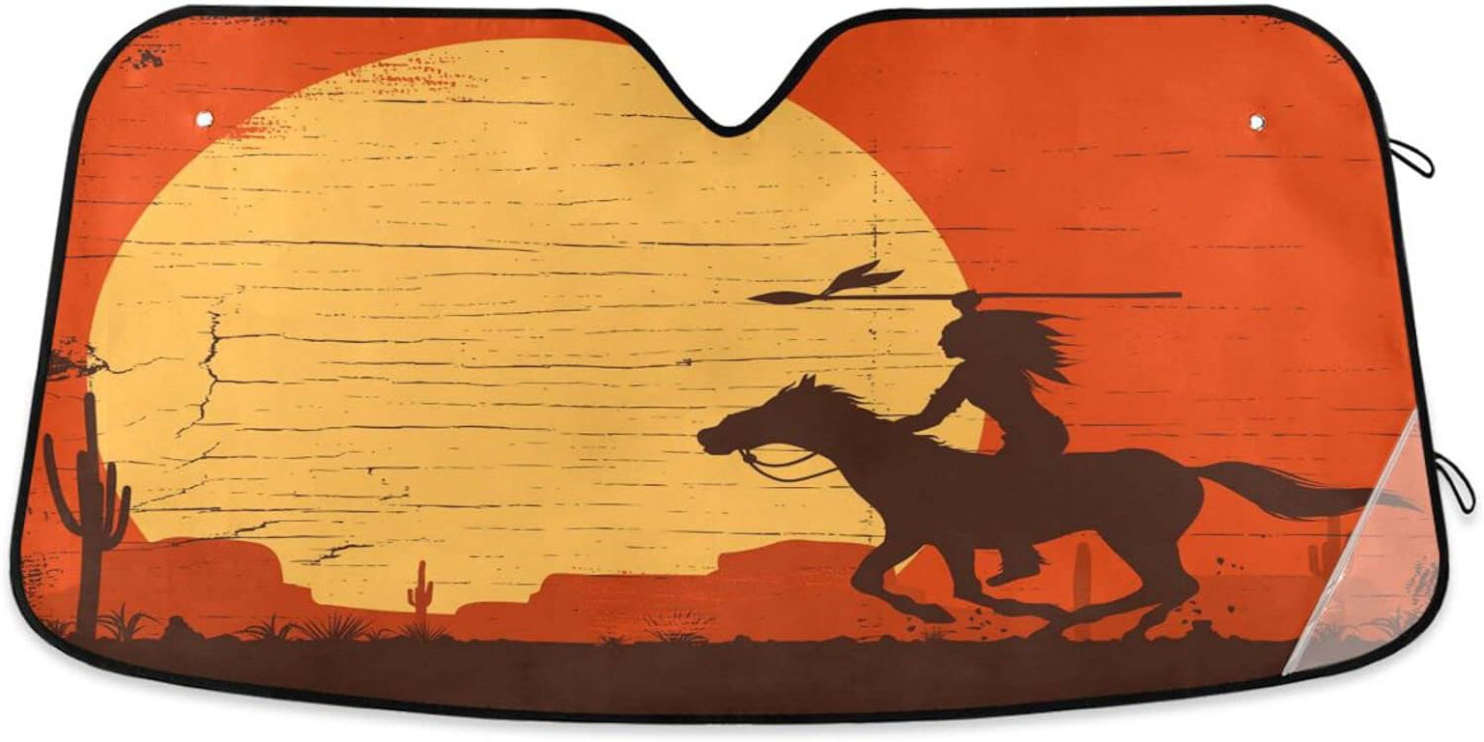 Wellsay Native American Indian Riding Horseback Car Windshield Sunshade