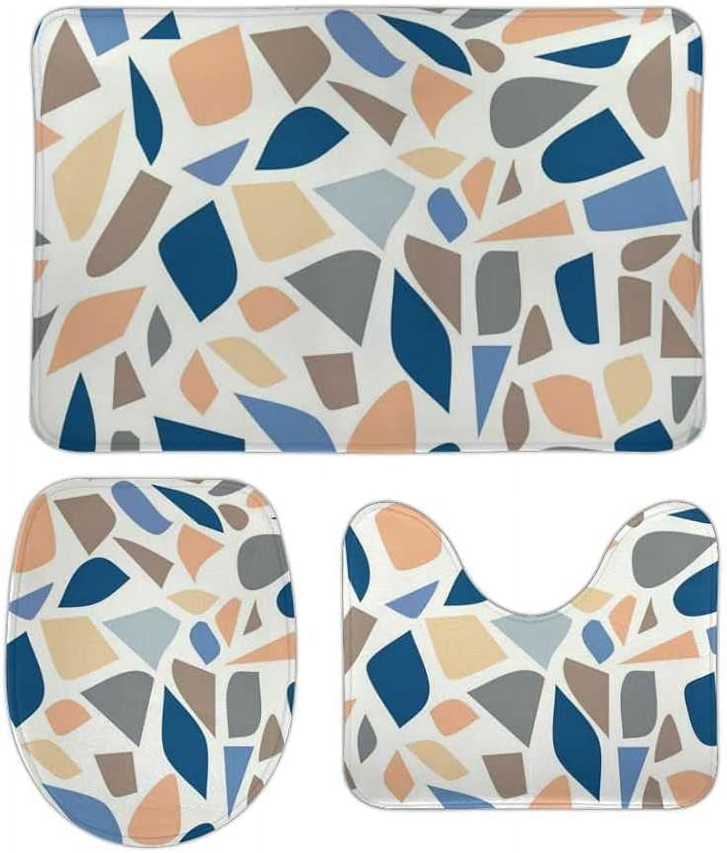 Wellsay NonSlip 3 Piece Bathroom Rug Set Color Terrazzo Pattern Soft