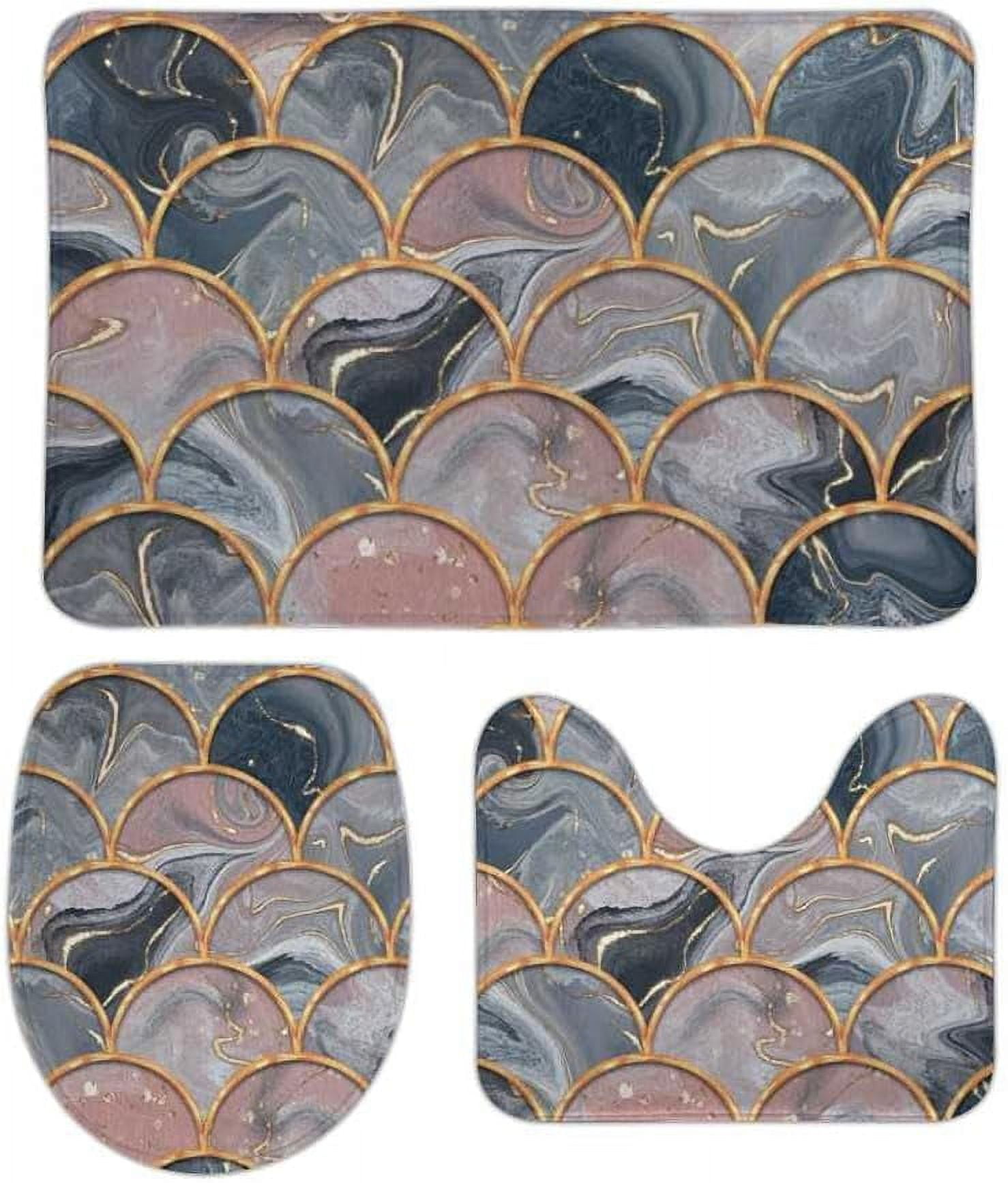 Wellsay NonSlip 3 Piece Bathroom Rug Set Fish Scales Marble Texture