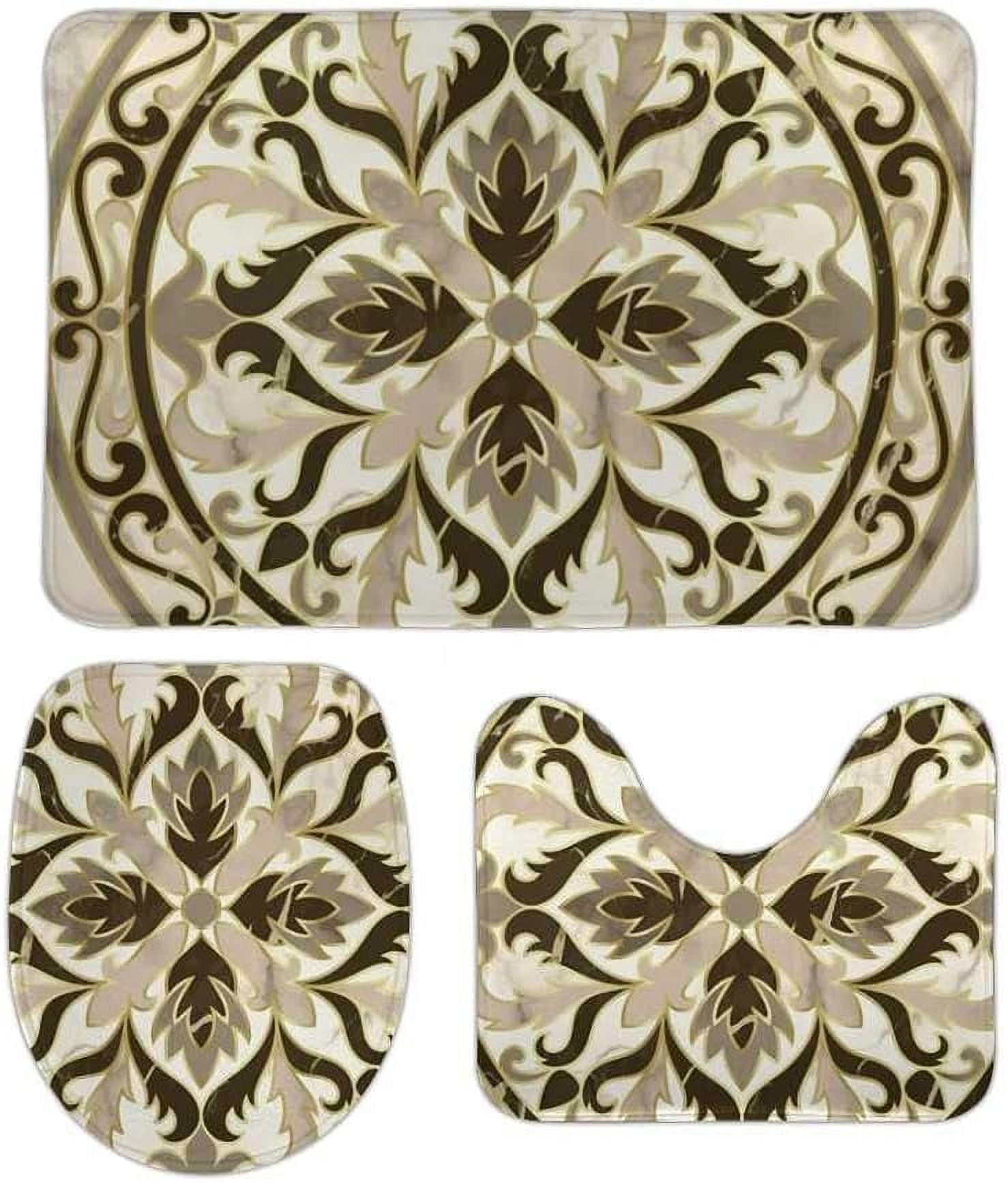 Wellsay NonSlip 3 Piece Bathroom Rug Set Marble Pattern with Classic