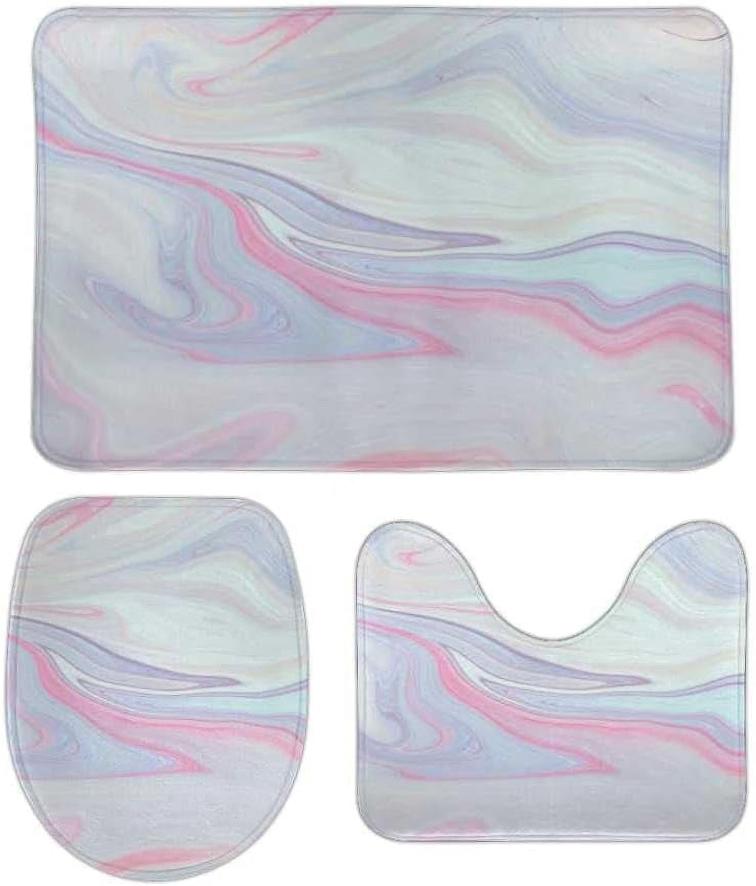 Wellsay NonSlip 3 Piece Bathroom Rug Set Multicolor Marble Soft