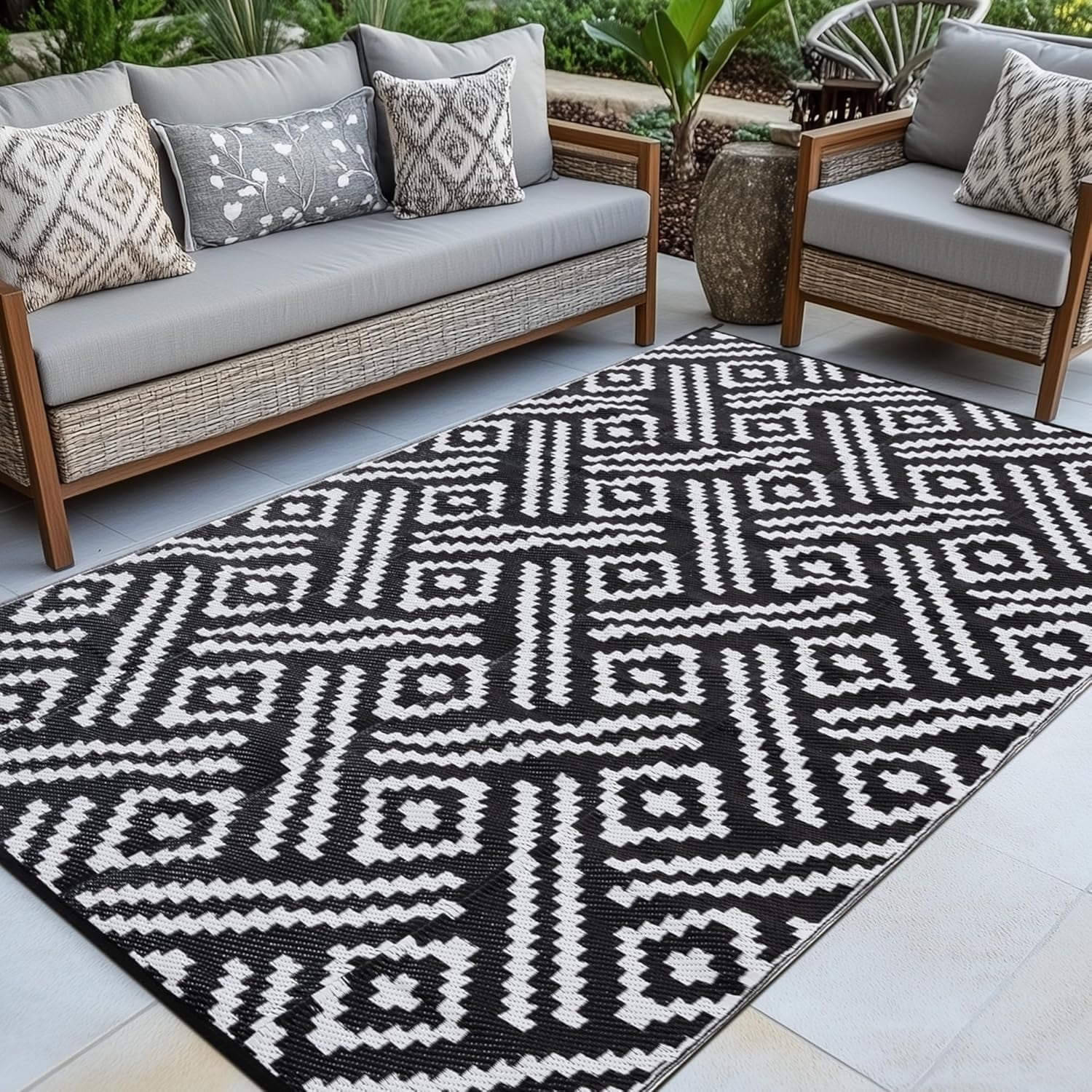 Wellsay Outdoor Plastic Straw Rug, Indoor Outdoor Rugs 5x8 ft ...