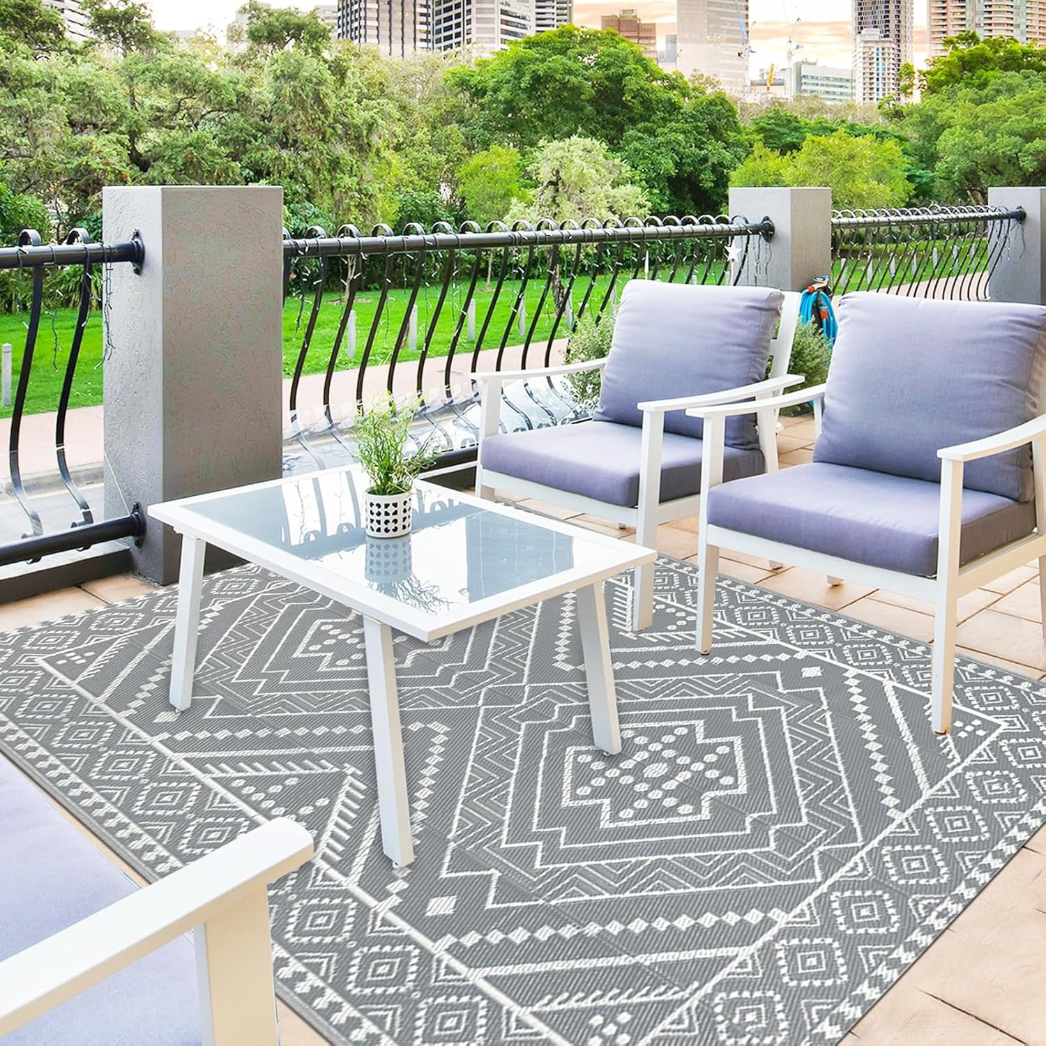 Wellsay Outdoor Rug for Patio 4x6 Reversible Mat Plastic Straw Rug ...
