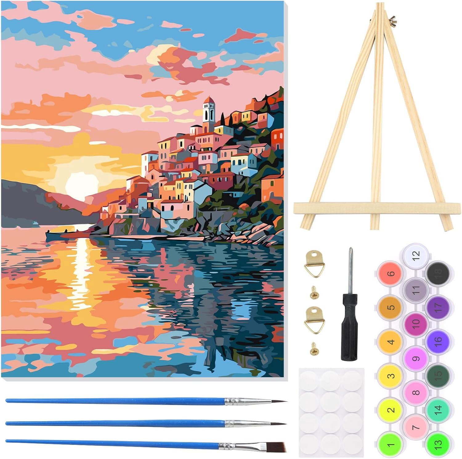 Landscape Paint By Numbers Adult Kit Colorful Seaside Town Paint By ...