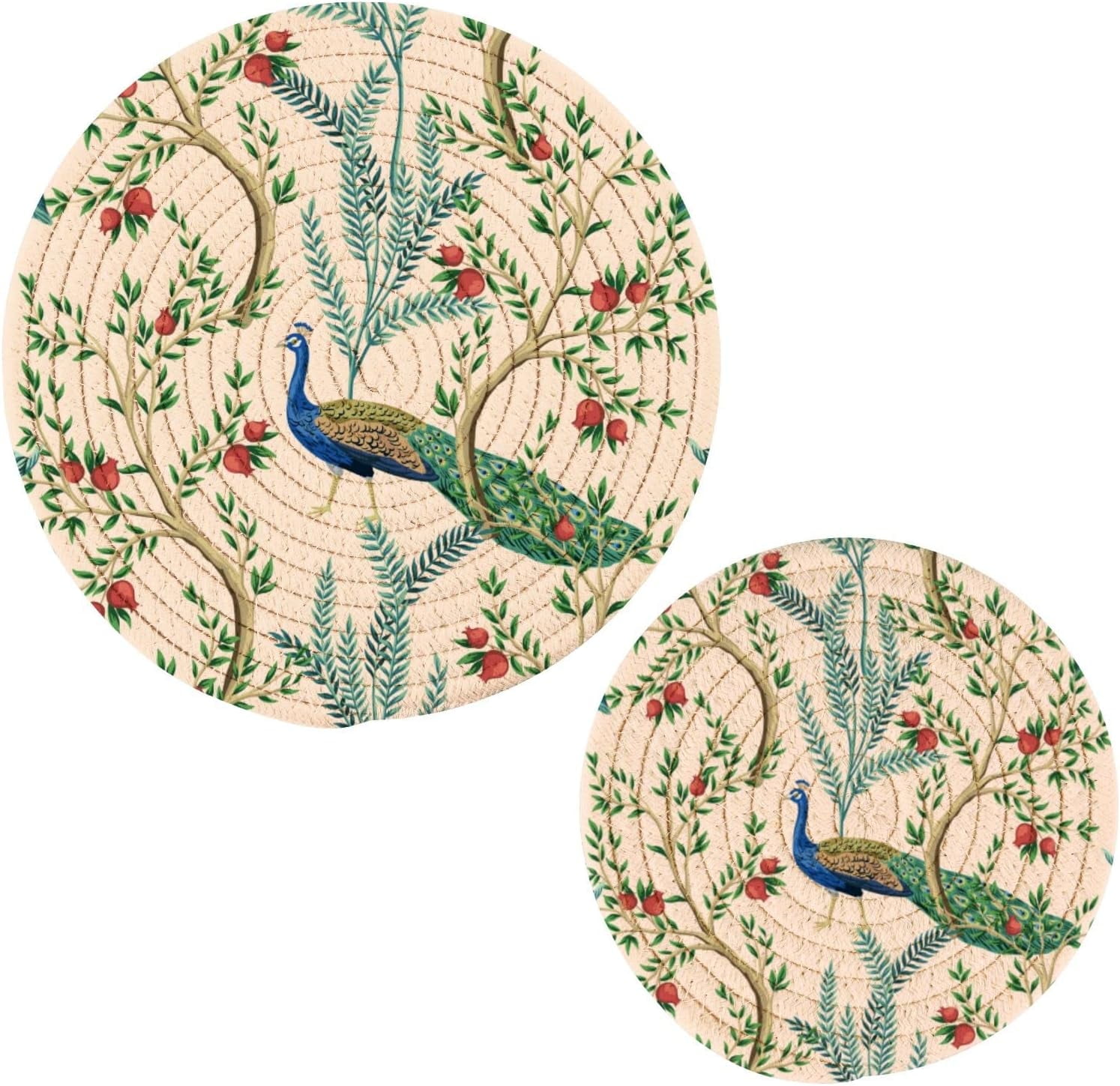 Wellsay Peacock Cute Flower Pot Holders Trivets 2 Pcs Heat Resistant