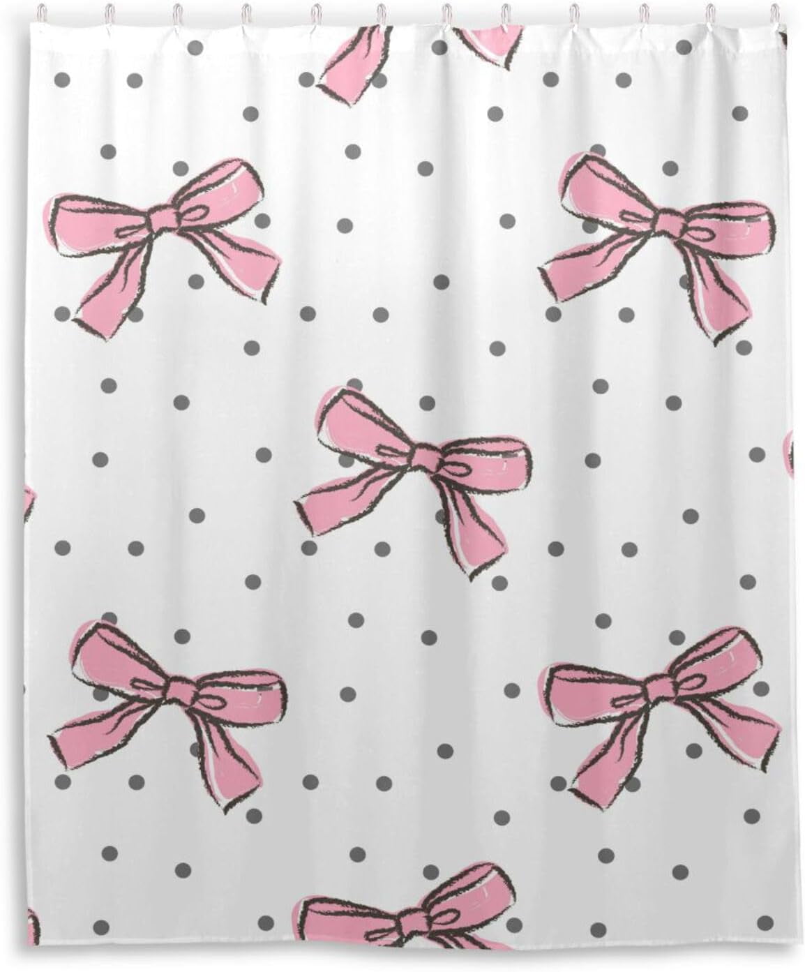 Wellsay Pink Bow Shower Curtains, Waterproof Fabric Shower Curtains with 12 Hooks for Bathroom ...