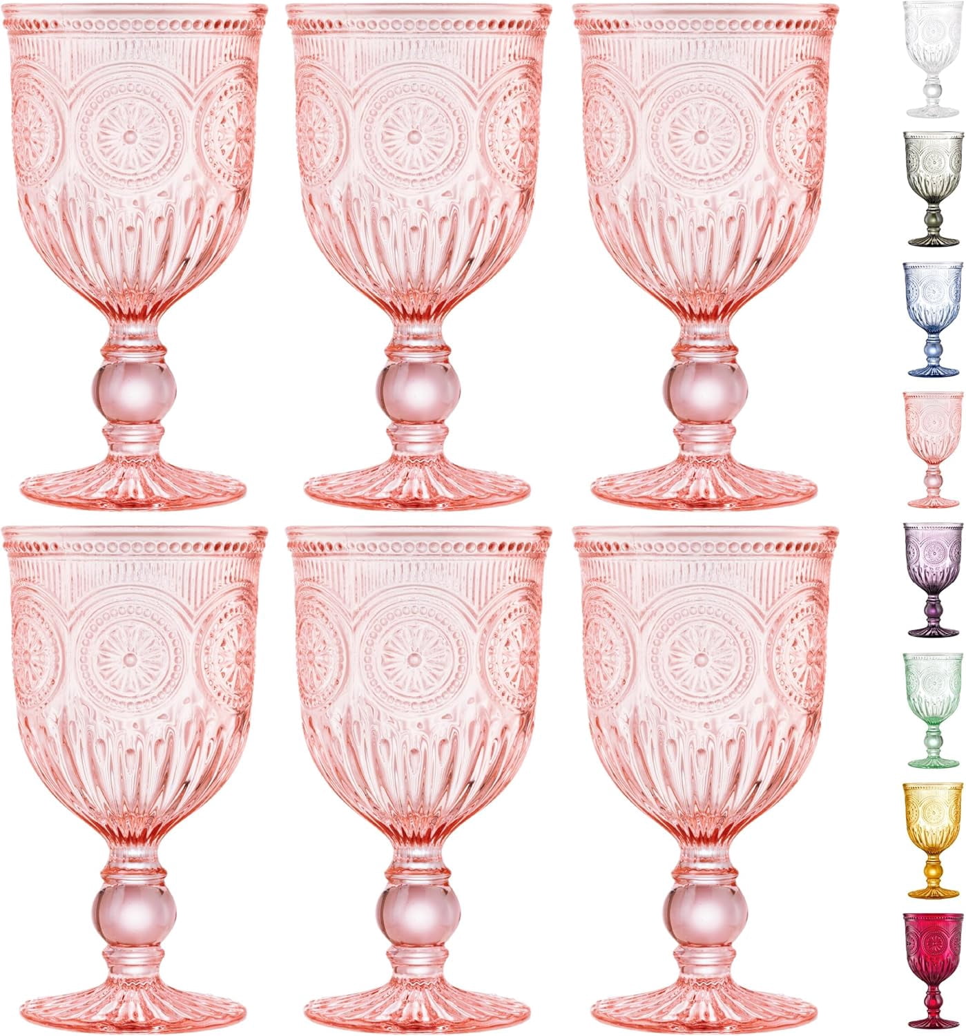 Wellsay Pink Wine Glasses set of 6 pink goblets, dishwasher safe ...