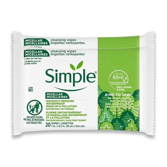 Simple Kind To Skin Micellar Make Up Remover Wipes, Face Wipes, 2 pc