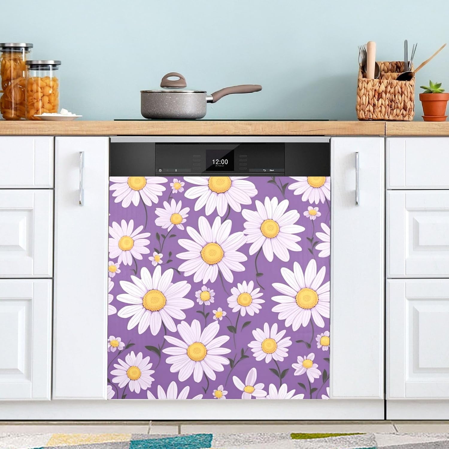 Summer Purple Ice Cube Dishwasher Magnet Cover - 23x26 Inch, Reusable, Decorative Magnetic Panel For Fridge