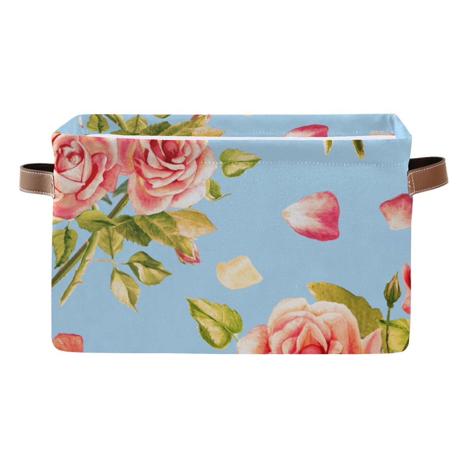 Wellsay Rectangle Storage Bin Seamless Watercolor Pink Roses Pattern