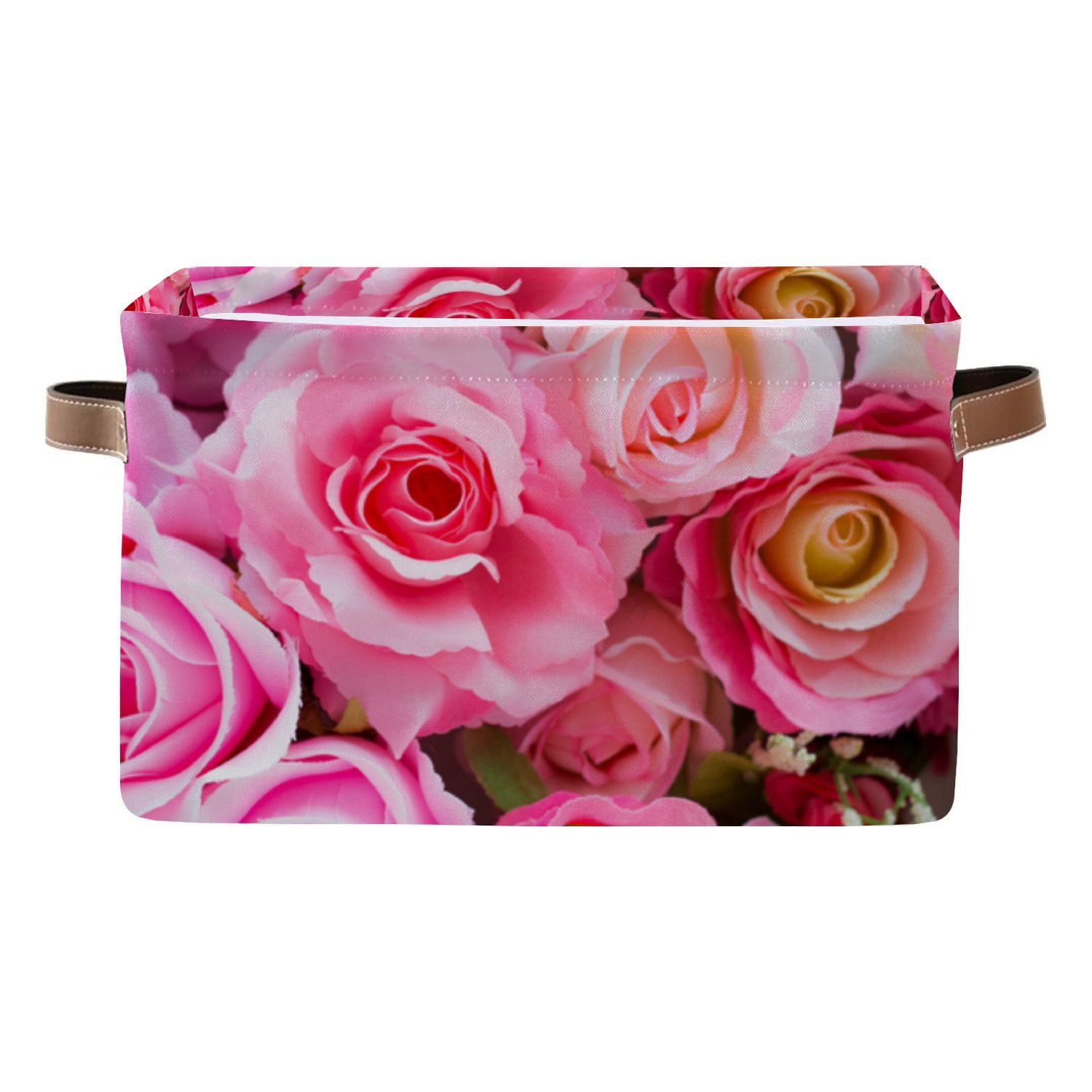 Wellsay Rectangle Storage Bin Soft Color Roses Background 15x11x9 5in