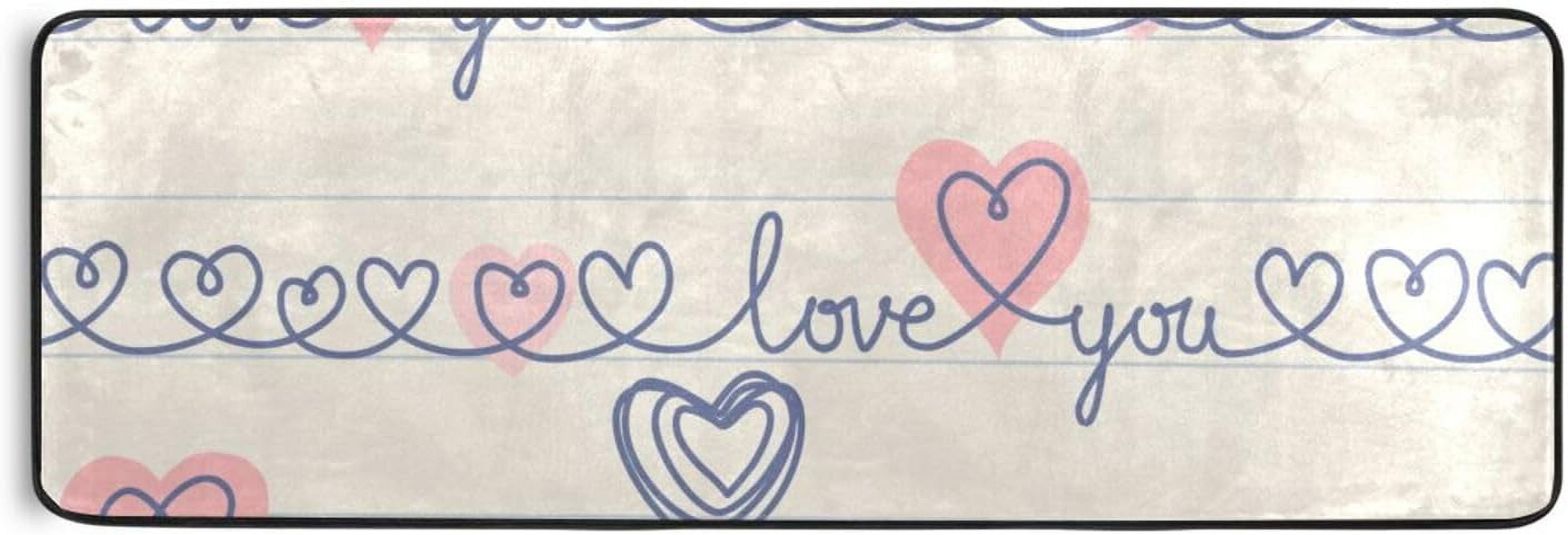 Wellsay Romantic Valentines Day Area Rug 2' x 6' Washable Runner Rugs with Rubber Backing