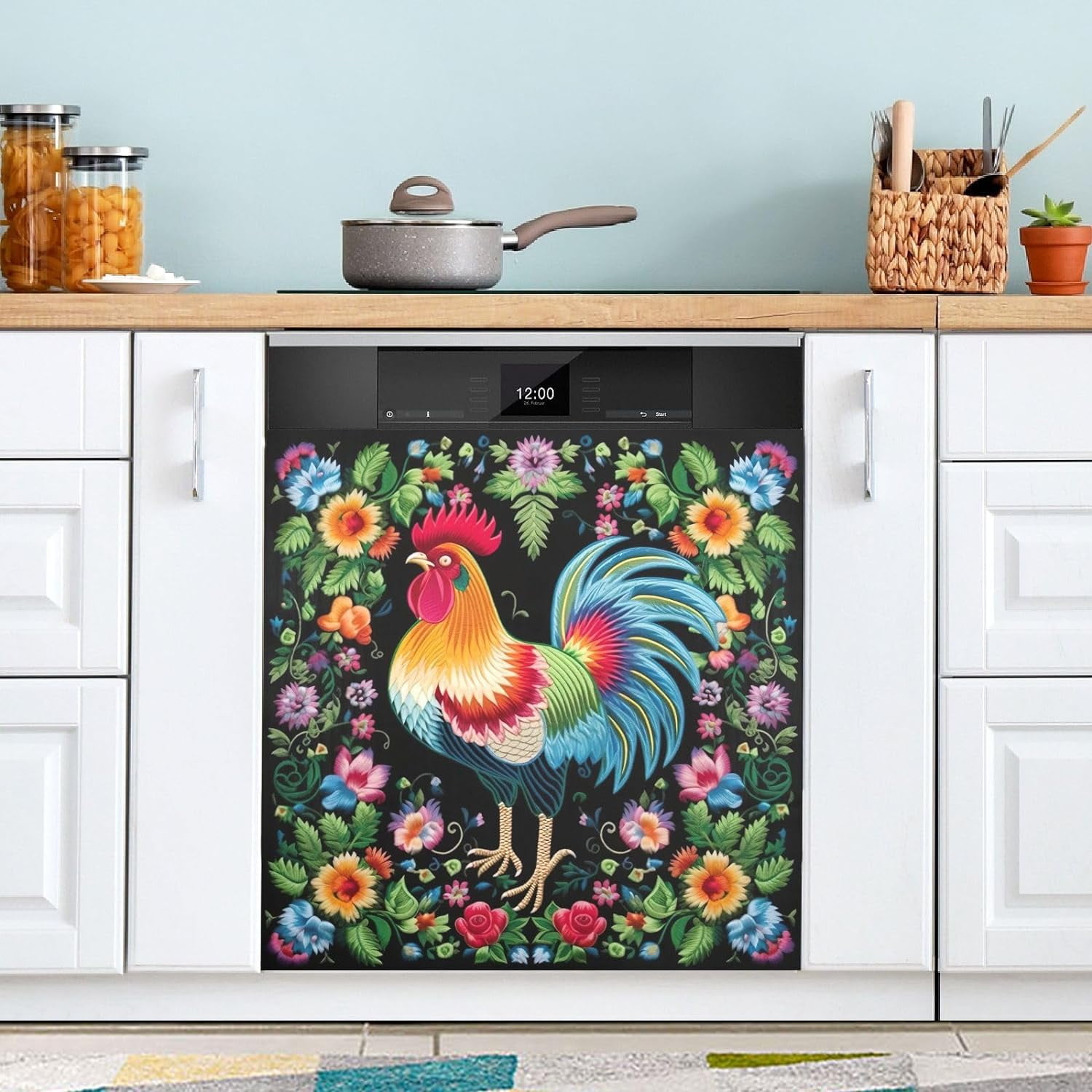 Wellsay Rooster Flower Dishwasher Cover Dishwasher Front Door