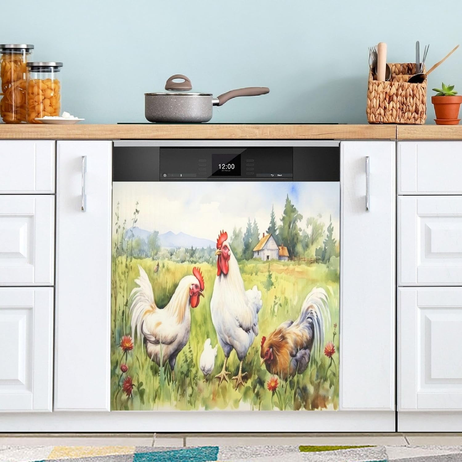 Wellsay Rooster Flower Dishwasher Cover Dishwasher Front Door