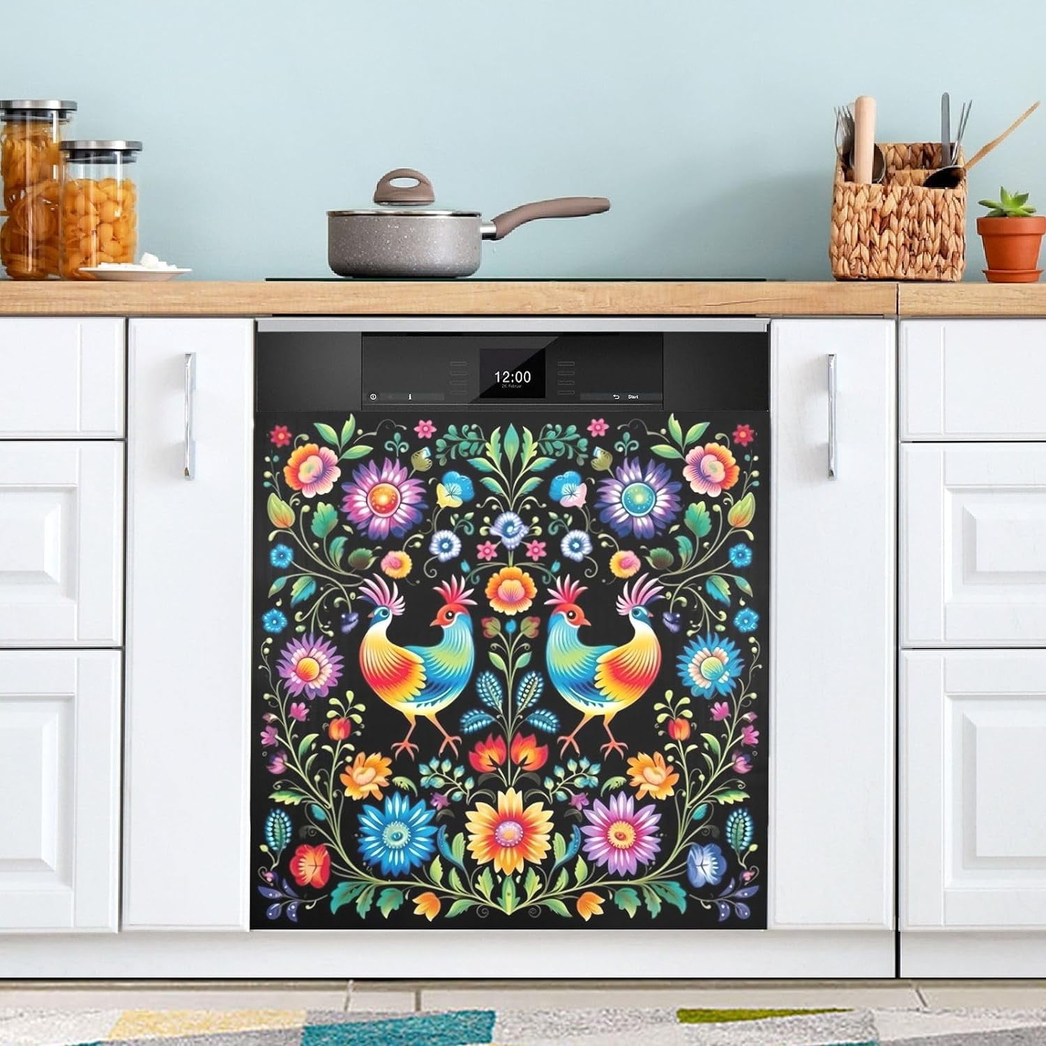 Wellsay Rooster Flower Dishwasher Cover Dishwasher Front Door