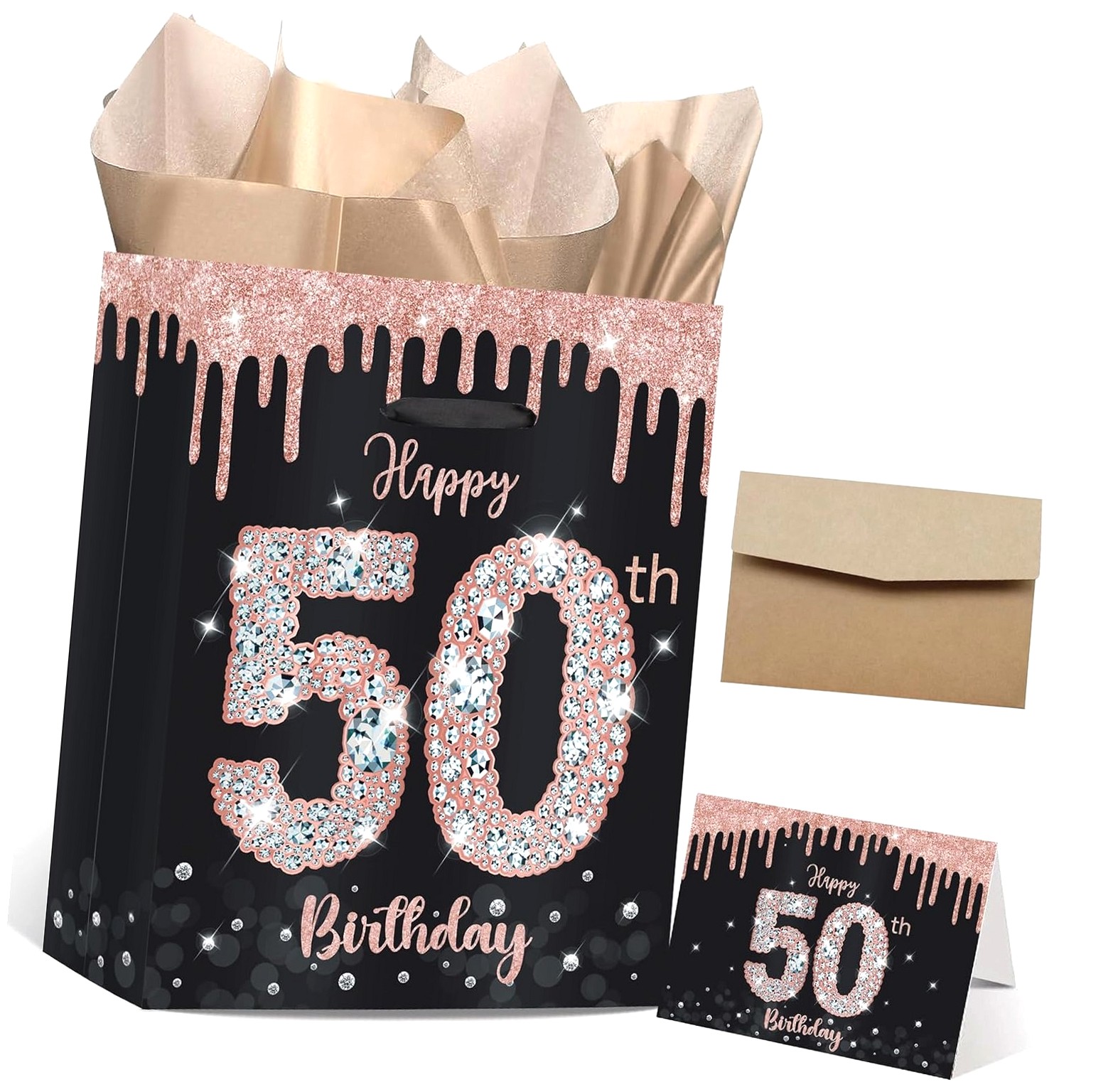 Black & Hot Pink 18th Birthday Gift Bag Set - Large With Tissue & Card