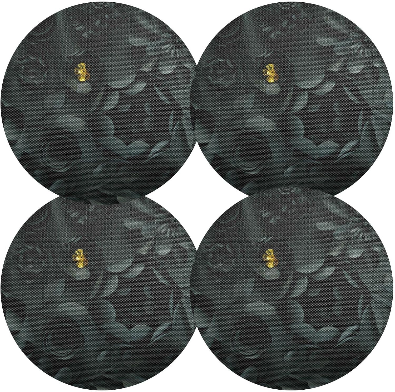 Wellsay Round Braided Placemats Set of 6 3D Black Flower Round PVC