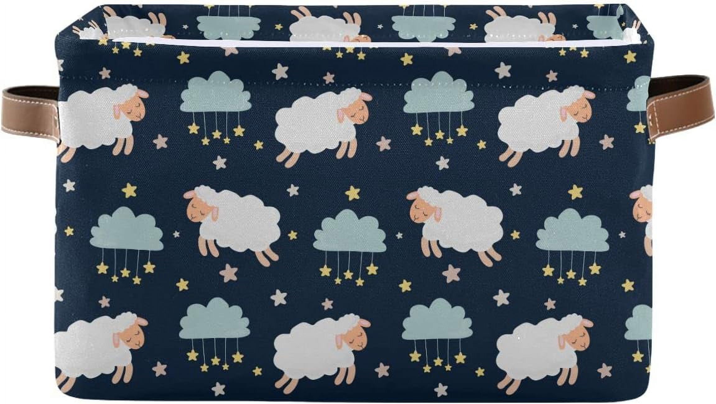 Wellsay Sheep Rectangular Storage Bin Collapsible Toy Storage Bins Waterproof Canvas Rectangular