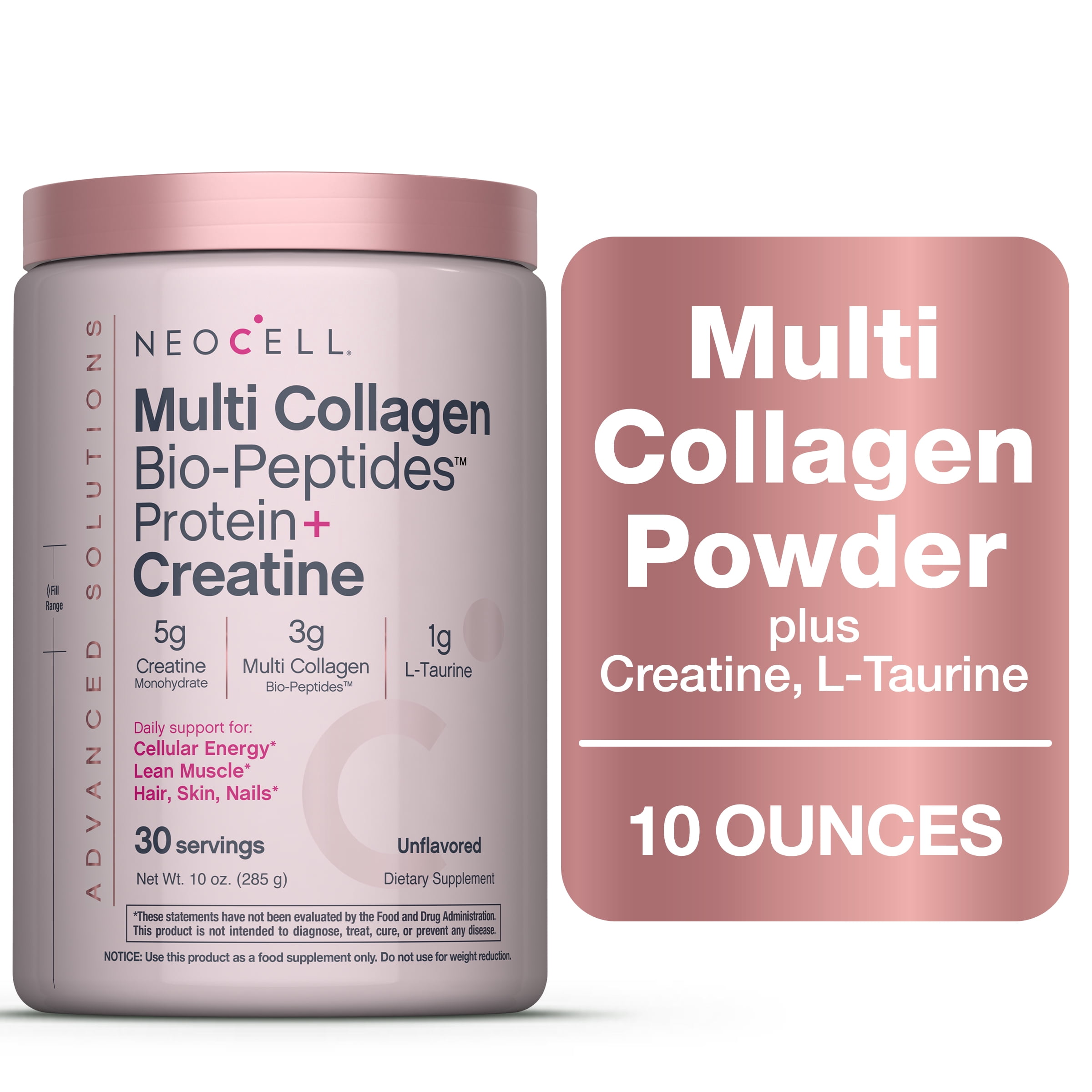 NeoCell Collagen Powder with Creatine for Beauty Support and Energy, 10 oz