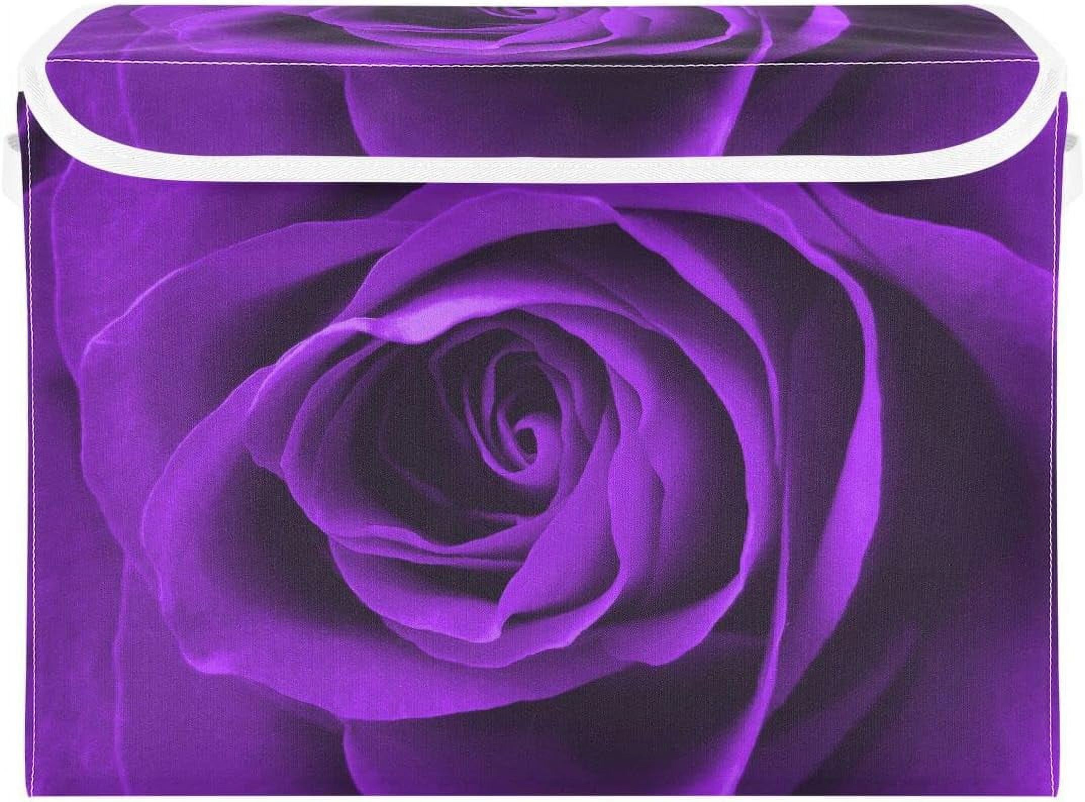Wellsay Storage Basket Purple Rose Storage Boxes with Lids and Handle