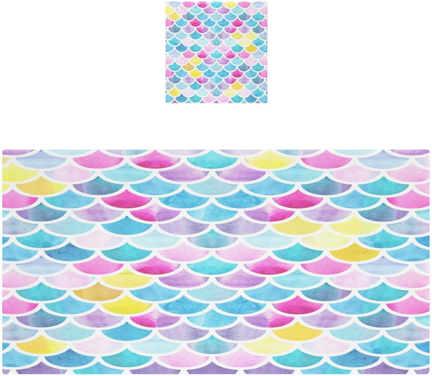 Wellsay Watercolor Mermaid Scales Bath Towel Set, Pure Cotton Washcloth Lightweight and Highly