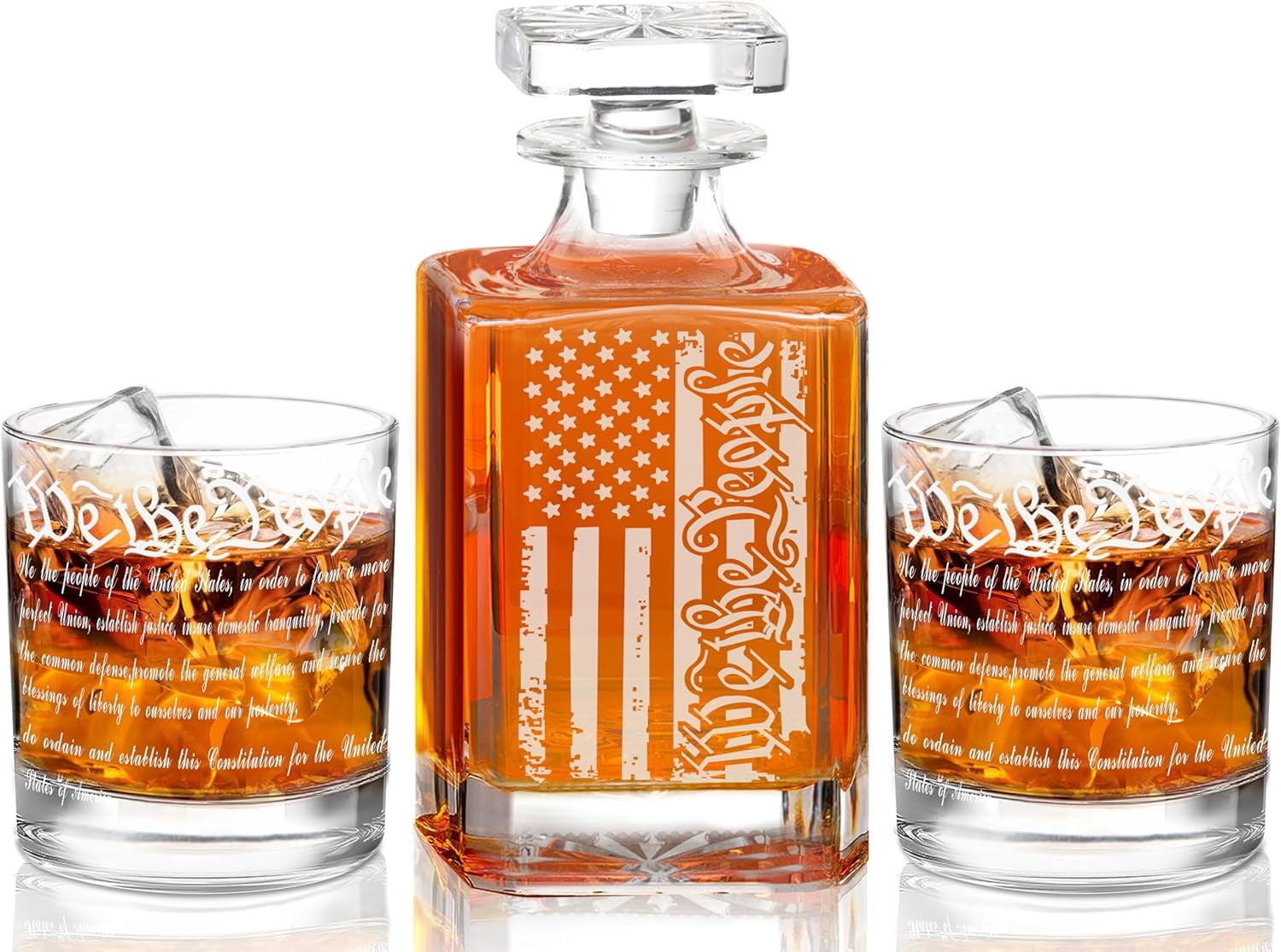 USA Flag Whiskey Decanter Set – 25 Oz Glass Decanter & 2 Glasses, Gift For Dad, Men