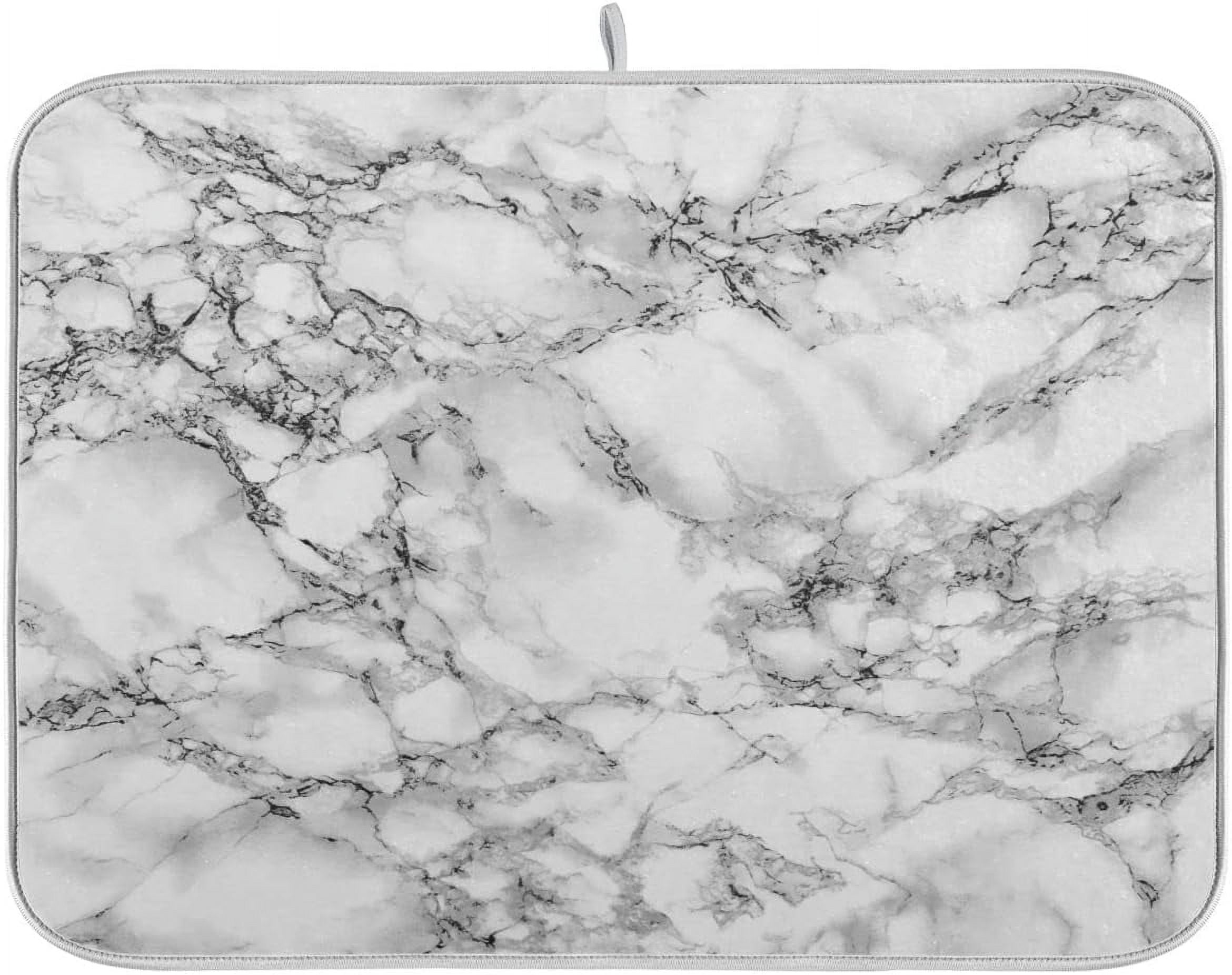 Wellsay White Marble Dish Drying Mat 18x24 for Kitchen Elegant Marbling