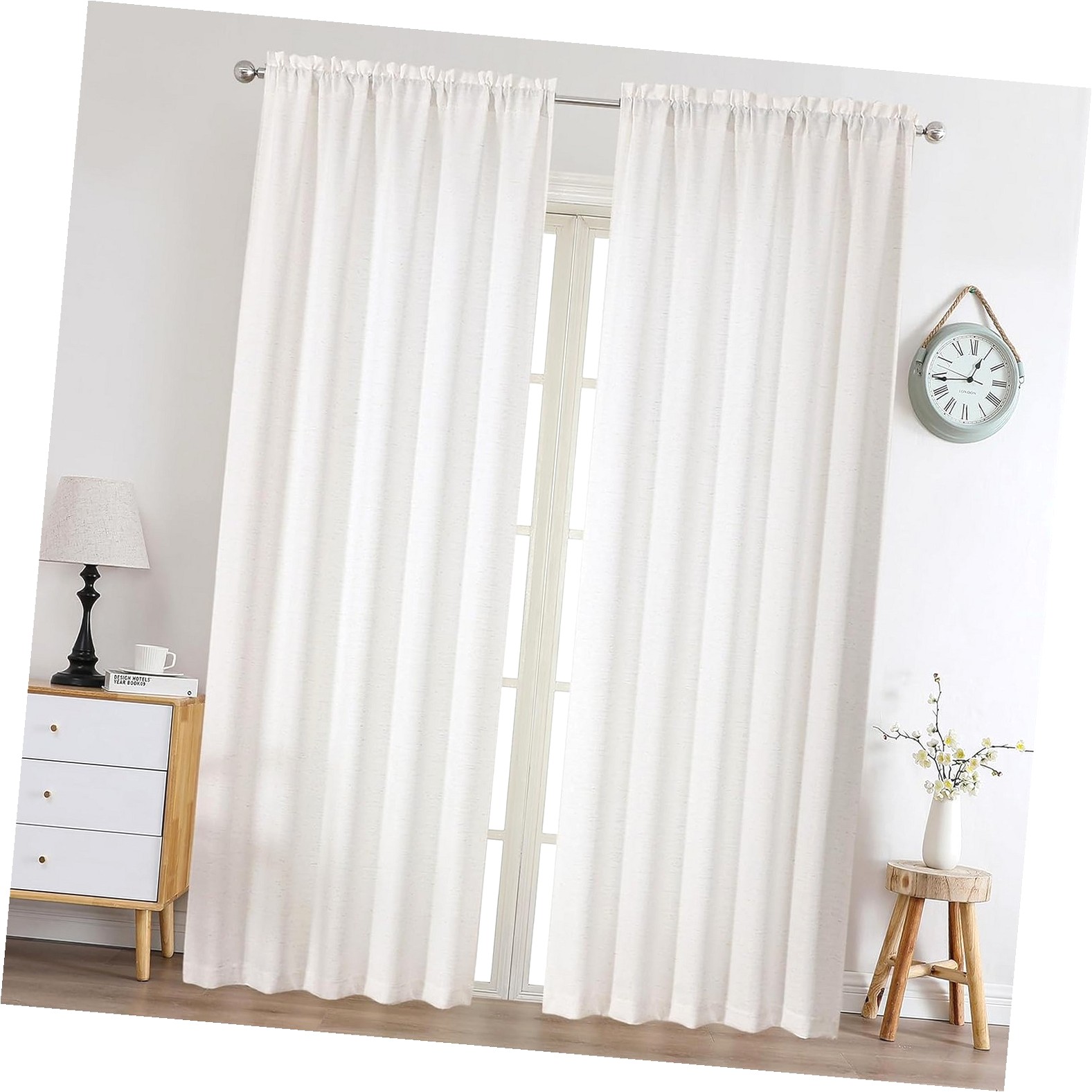 Wellsay Window Curtains 96 Inch Length 2 Panels, Light Filtering Faux ...