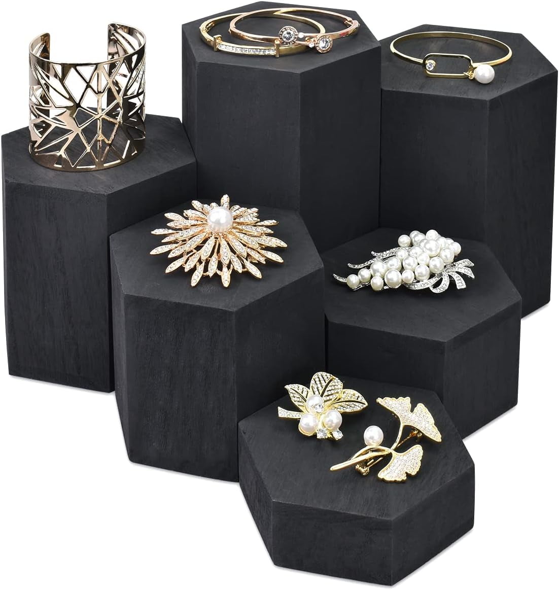 Wellsay Wooden 6 Pcs Hexagon Risers for Display Jewelry and Accessories ...