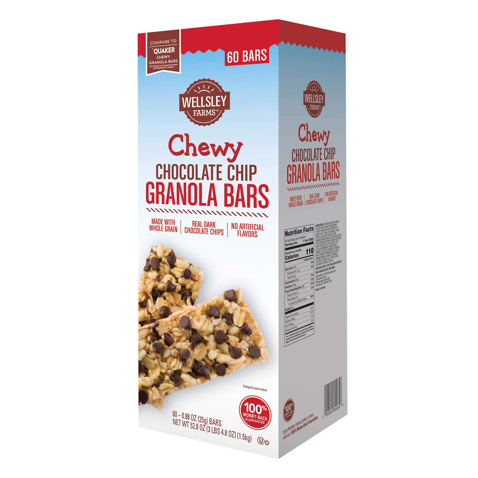 Wellsley Farms TI12 Chewy Chocolate Chip Granola Bars, 60 ct.Net Wt 52.8 Oz
