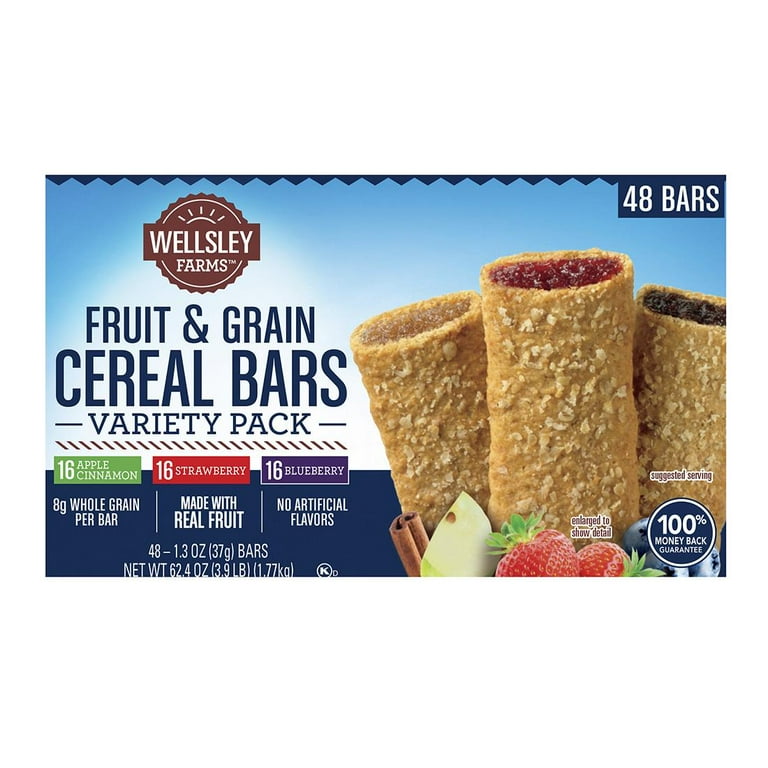 Wellsley Farms Fruit Grain Cereal Bars Variety Pack, 48