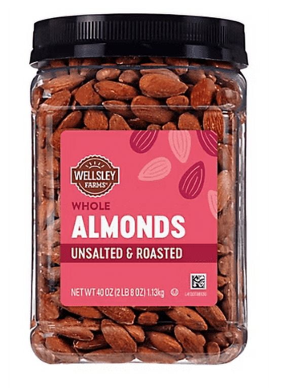 Wellsley Farms Oil Roasted and Unsalted Almonds, 40 oz.