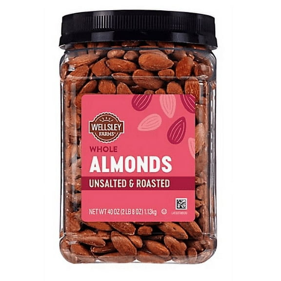Wellsley Farms Oil Roasted and Unsalted Almonds, 40 oz.