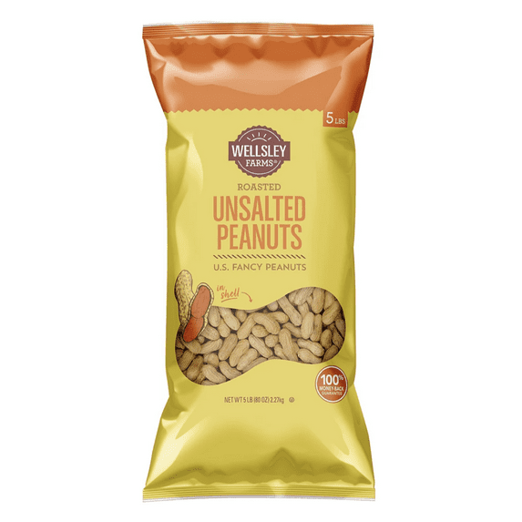 Wellsley Unsalted & Roasted In-Shell Peanuts, 5 lbs.