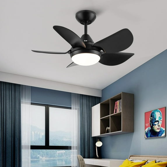 Wellspeed 30 in. Indoor LED Kit Matte Black Small Ceiling Fan Light with 5-Blade, Remote Control