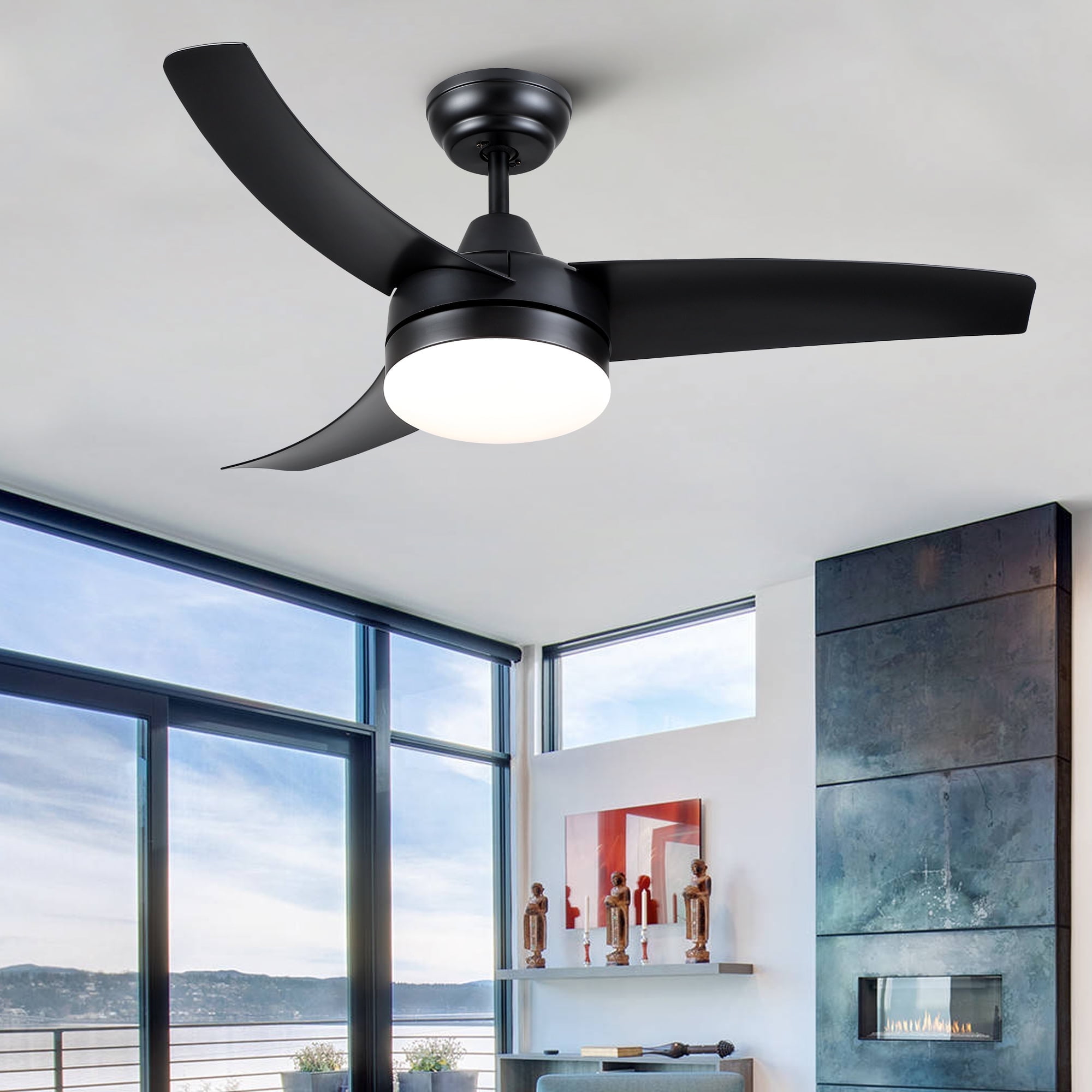 42-Inch Black ABS Blade Ceiling Fan with LED Light and Remote
