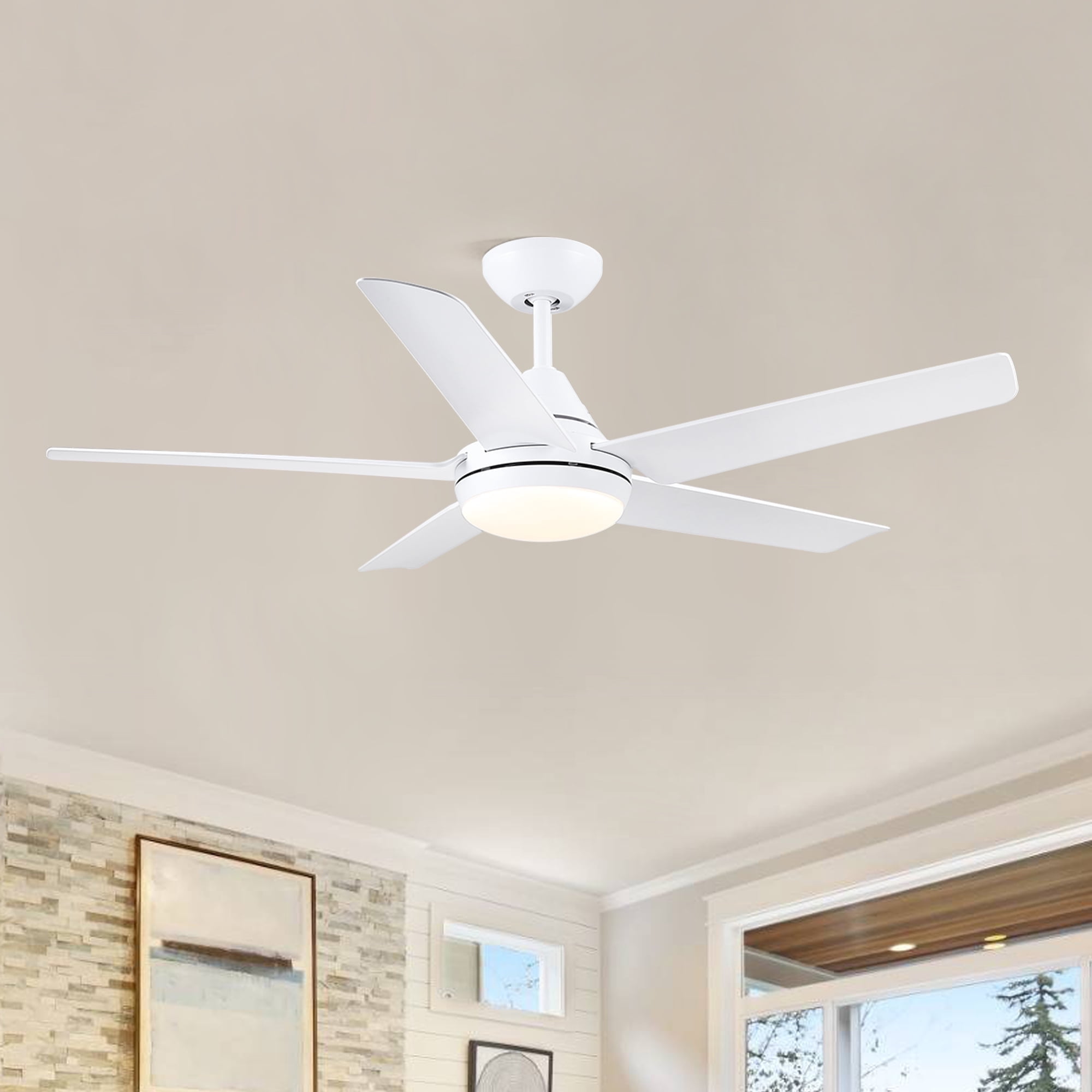 Wellspeed 48 in. Modern Ceiling Fan with Dimmable Light, for Indoor, Remote Control, 5 Reversible Blades, White