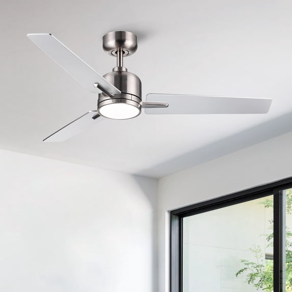 Wellspeed 48 in. Modern Ceiling Fan with Dimmable Light, for Indoor, Remote Control, 6 Speeds Reversible DC Motor, Brushed Nickel