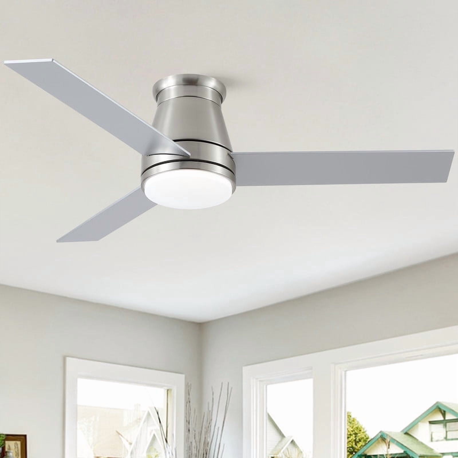 Wellspeed 48 in. Mordern Ceiling Fan with Dimmable Light Kit and Remote, 3 Blades, 6-Speed Reversible DC Motor, for Indoor, Brushed Nickel