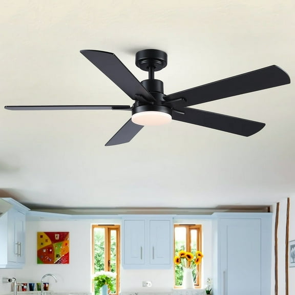 Wellspeed 52 in. Modern Ceiling Fan with Dimmable Light, for Indoor, Remote Control, 6 Speeds Reversible DC Motor, Black