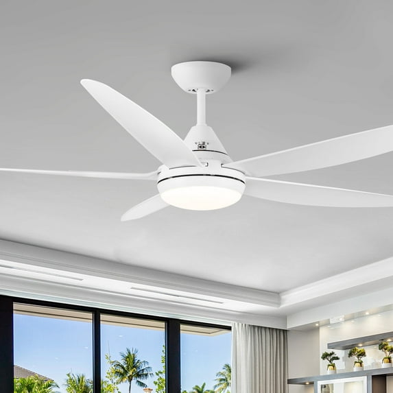Wellspeed 56 in. 5-Blade Modern Indoor Integrated LED Light Kit White Ceiling Fan with Remote Control