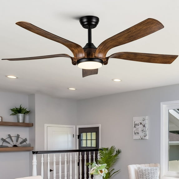 Wellspeed 56 in. Smart Ceiling Fan with Light and Remote, for Farmhouse Indoor Black, 5-Blade