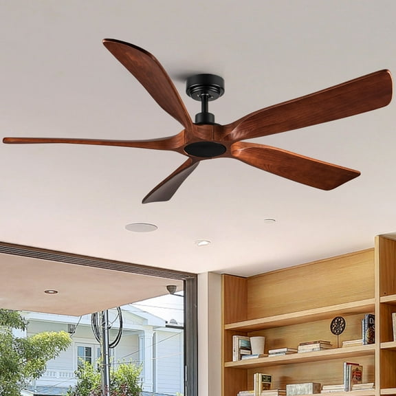 Wellspeed 60 in. Low Profile Ceiling Fan with Remote Control, Modern Solid Wood Ceiling Fan with Reversible Quiet Motor, for Bedroom Living Room Dining Room, 6 Speed with Timer, Natural Wood Blade