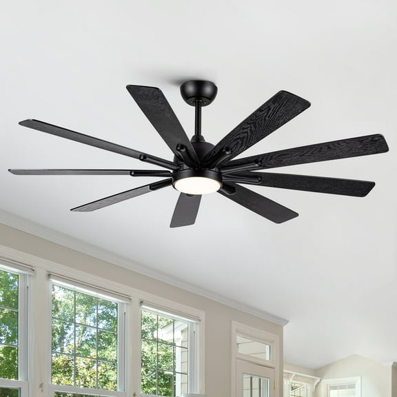 Wellspeed 62 in. Modern Integrated LED Indoor Black Ceiling Fan with Remote Control and 9 Blades
